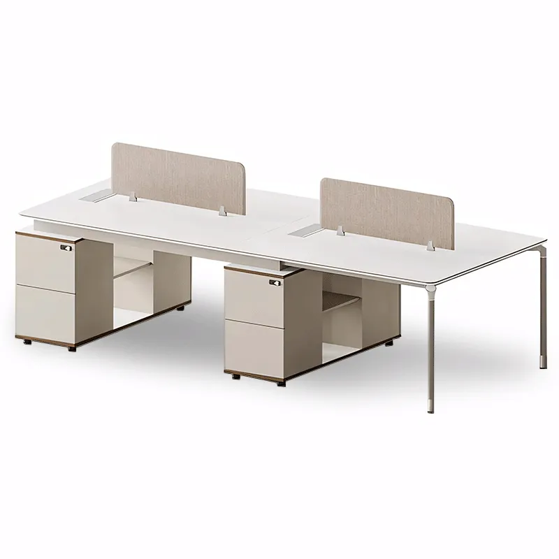 Sleek Beige Office Staff Desk with Cable Management Box