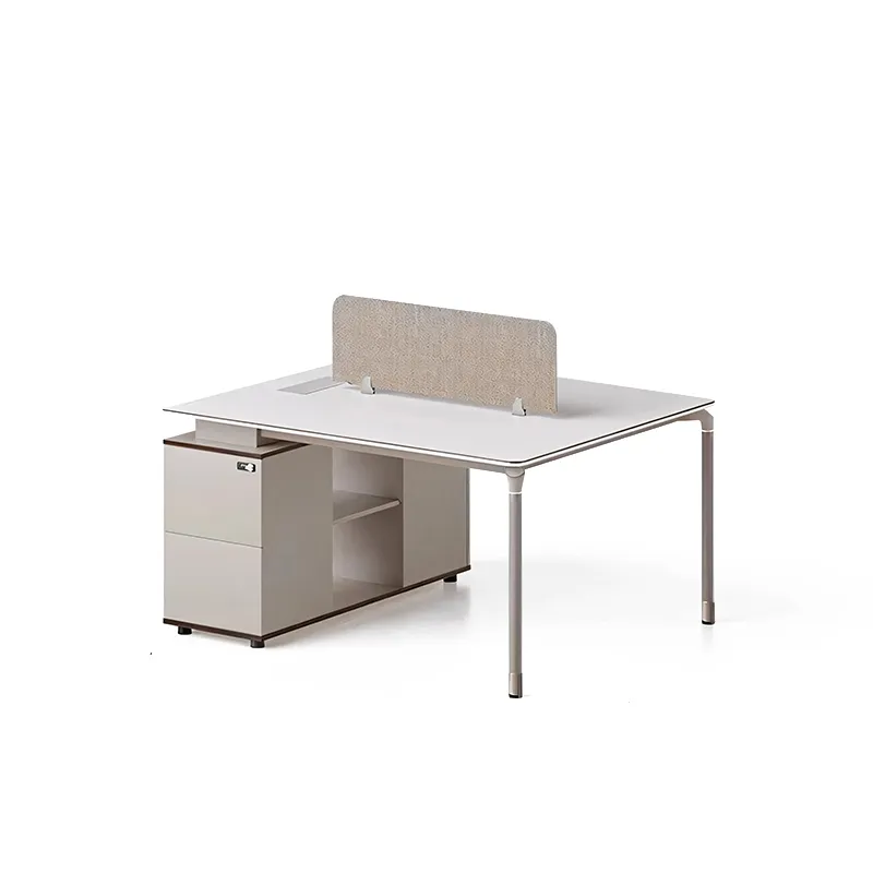 Sleek Beige Office Staff Desk with Cable Management Box