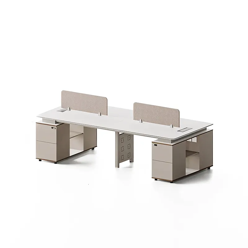 Sleek Beige Office Staff Desk with Cable Management Box