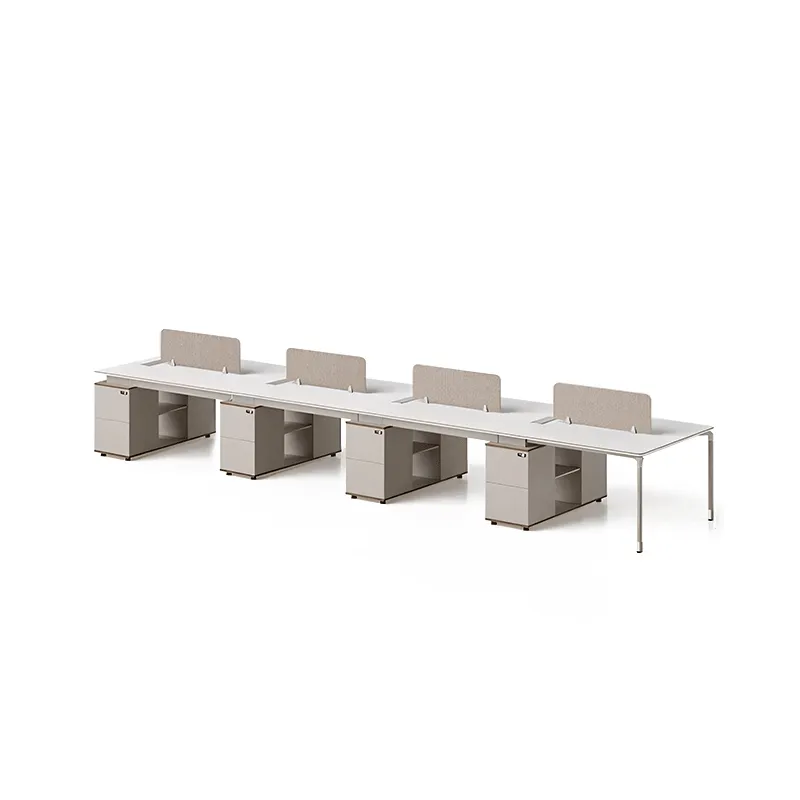 Sleek Beige Office Staff Desk with Cable Management Box