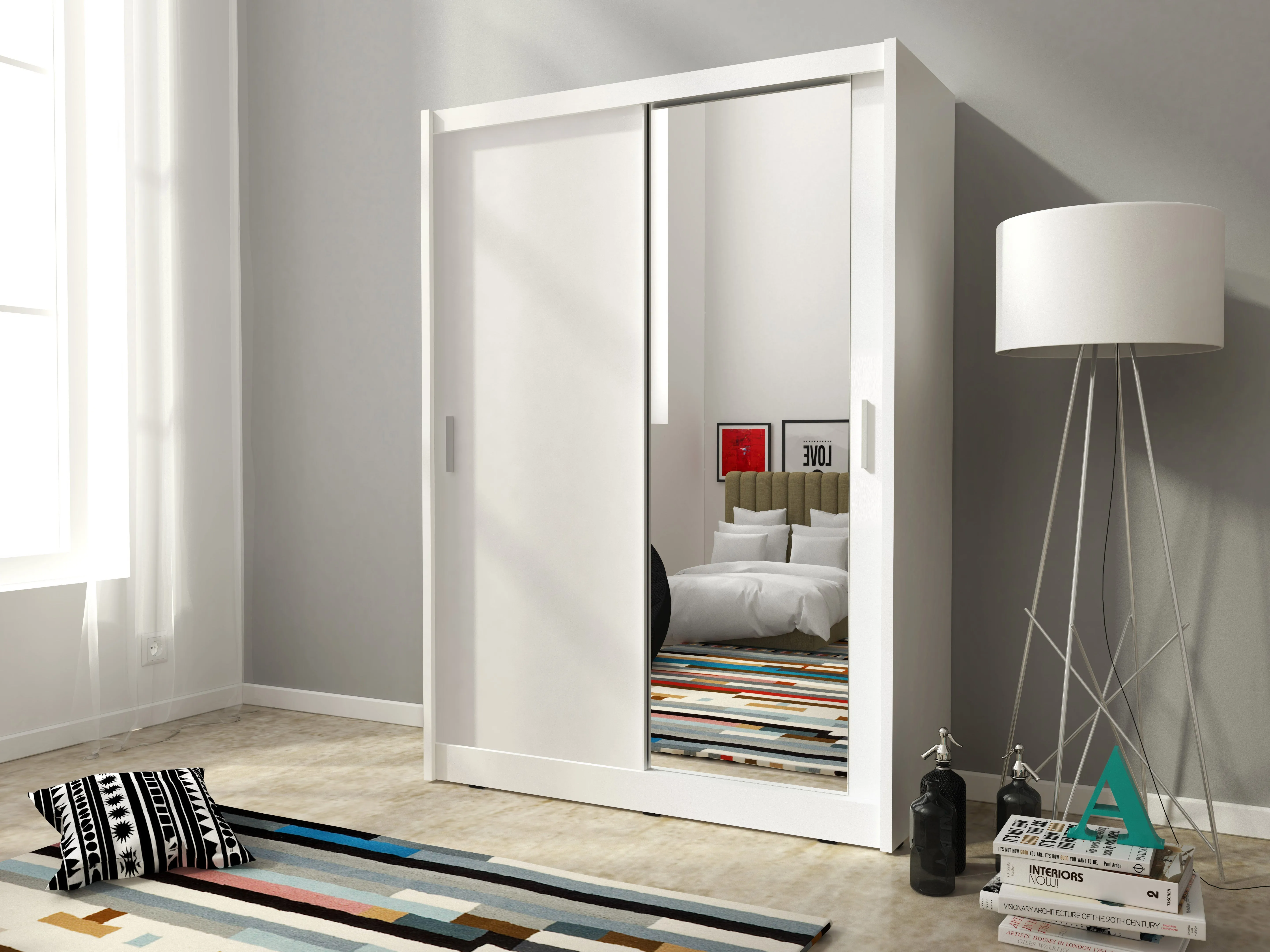 SLIDING DOOR WARDROBE MAJA I MIRROR 130CM WHITE