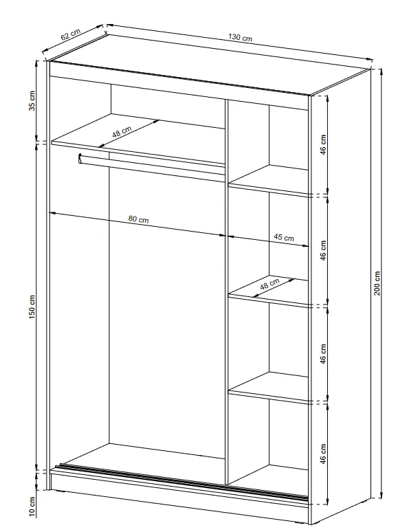 SLIDING DOOR WARDROBE MAJA I MIRROR 130CM WHITE