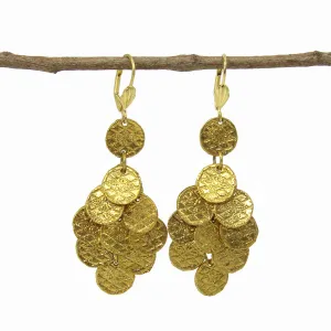 Stamped Disk Chandelier Earrings in Goldtone WorldFinds