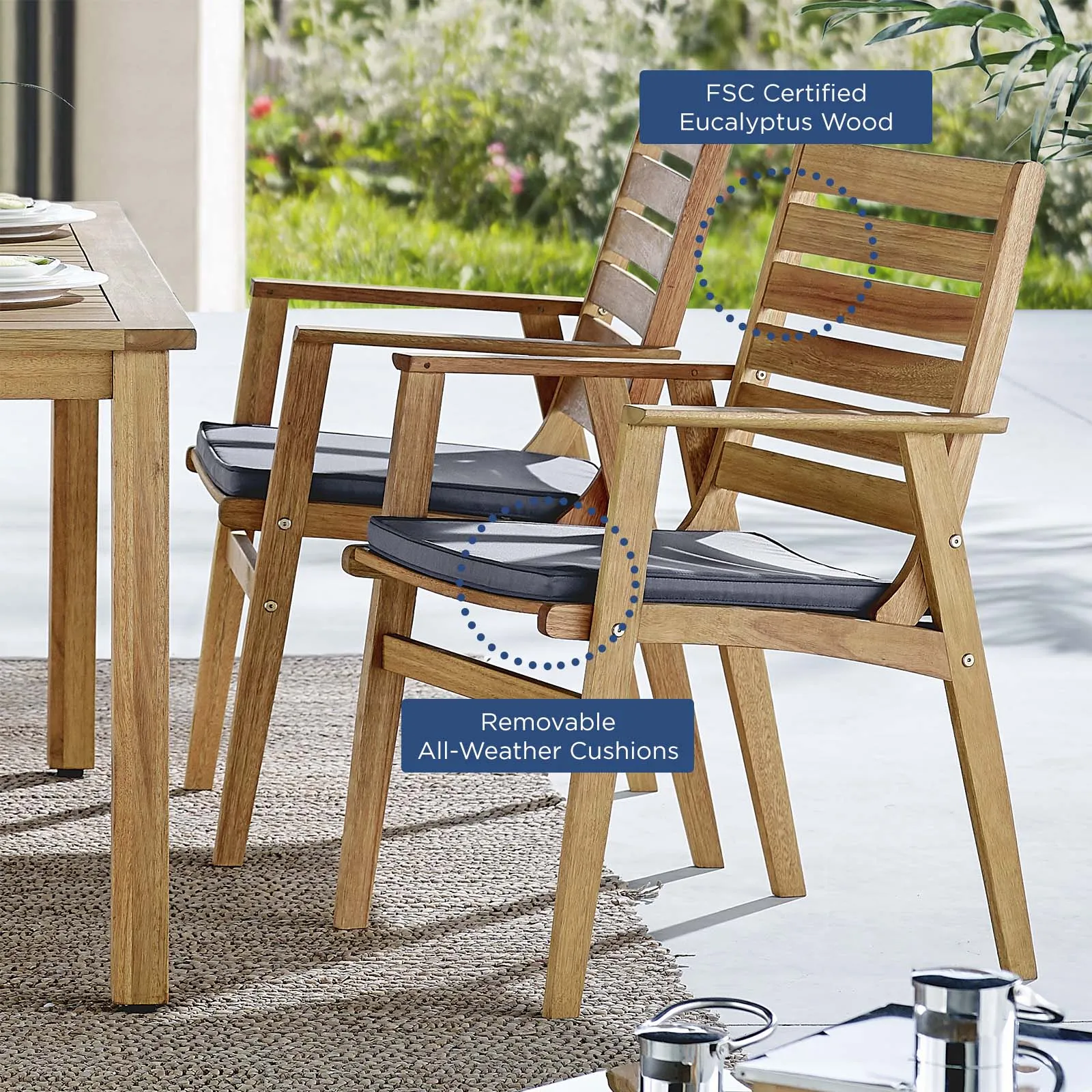 Syracuse Outdoor Patio Eucalyptus Wood Dining Chair Set of 2 Natural Gray