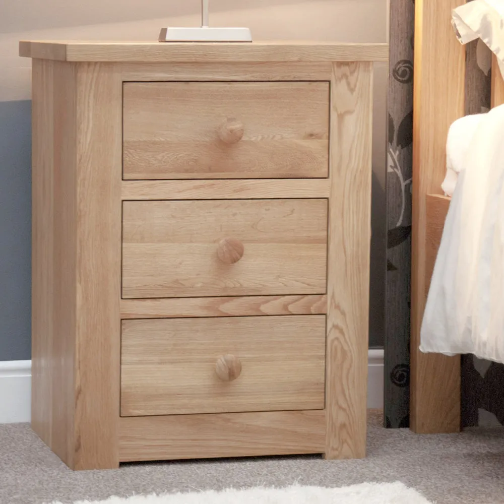 Torino Solid Oak 3 Drawer bedside