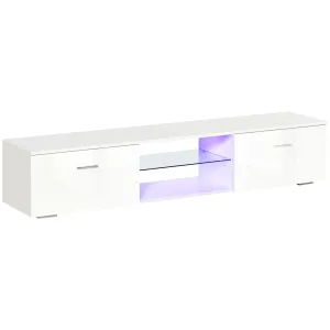 TV Stand Cabinet with High Gloss Front Door, LED RGB Lights and Remote Control for TVs up to 55", Media TV Console Table with Storage Cupboard