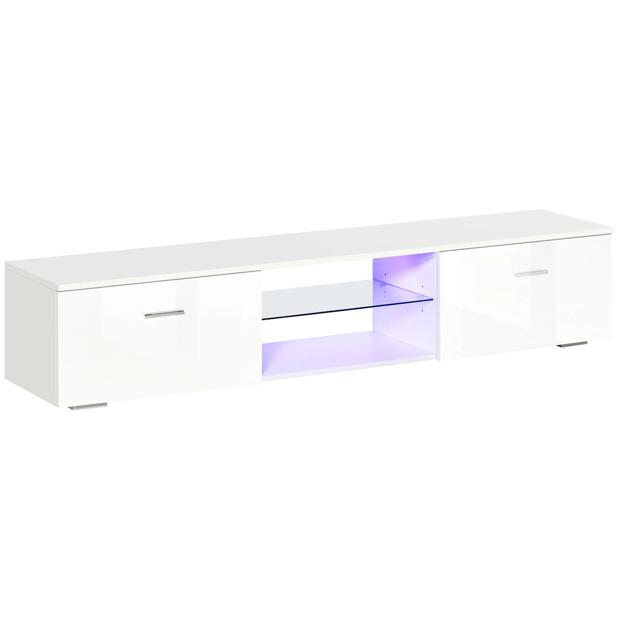 TV Stand Cabinet with High Gloss Front Door, LED RGB Lights and Remote Control for TVs up to 55", Media TV Console Table with Storage Cupboard