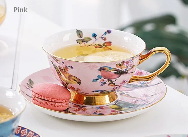 Unique Afternoon Tea Cups and Saucers in Gift Box, Royal Bone China Porcelain Tea Cup Set, Elegant Flower Pattern Ceramic Coffee Cups, Beautiful British Tea Cups