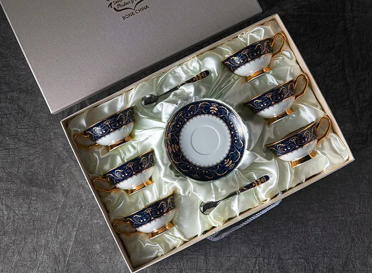 Unique Blue Tea Cup and Saucer in Gift Box, Blue Bone China Porcelain Tea Cup Set, Royal Ceramic Cups, Elegant Ceramic Coffee Cups