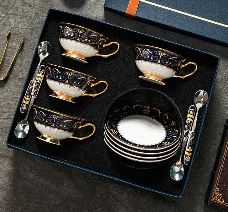 Unique Blue Tea Cup and Saucer in Gift Box, Blue Bone China Porcelain Tea Cup Set, Royal Ceramic Cups, Elegant Ceramic Coffee Cups