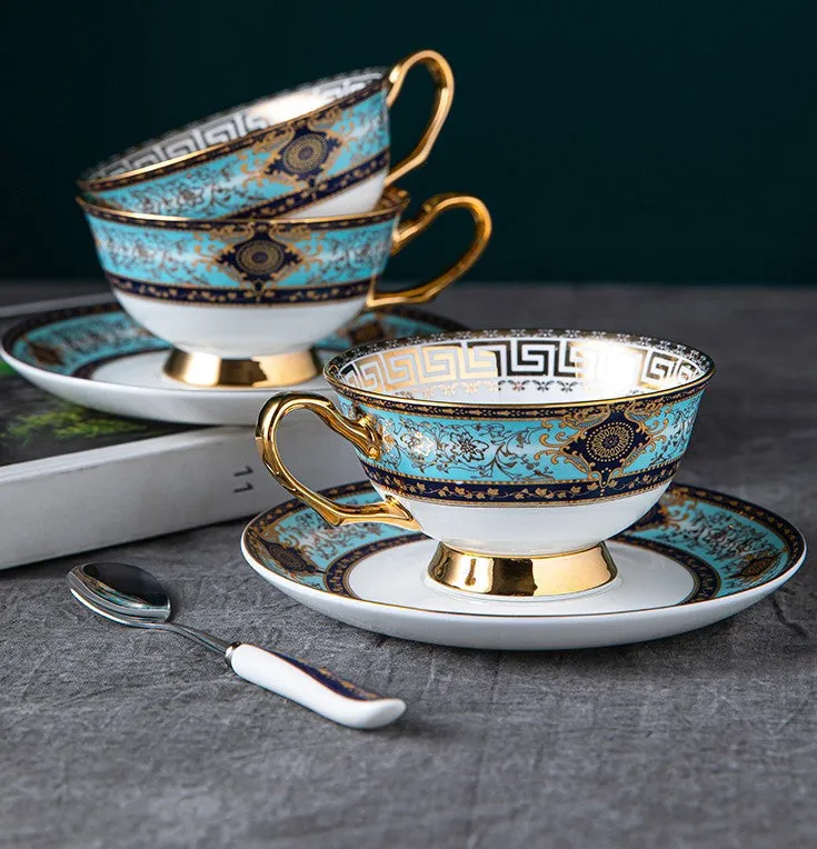 Unique Tea Cup and Saucer in Gift Box, Elegant British Ceramic Coffee Cups, Bone China Porcelain Tea Cup Set for Office