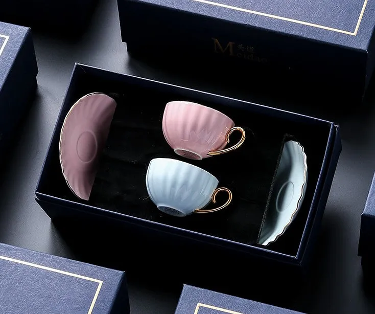 Unique Tea Cups and Saucers in Gift Box as Birthday Gift, Elegant Macaroon Ceramic Coffee Cups, Beautiful British Tea Cups, Creative Bone China Porcelain Tea Cup Set