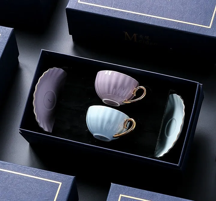 Unique Tea Cups and Saucers in Gift Box as Birthday Gift, Elegant Macaroon Ceramic Coffee Cups, Beautiful British Tea Cups, Creative Bone China Porcelain Tea Cup Set