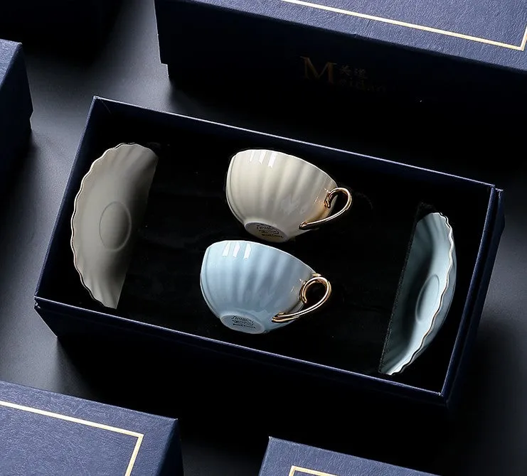 Unique Tea Cups and Saucers in Gift Box as Birthday Gift, Elegant Macaroon Ceramic Coffee Cups, Beautiful British Tea Cups, Creative Bone China Porcelain Tea Cup Set