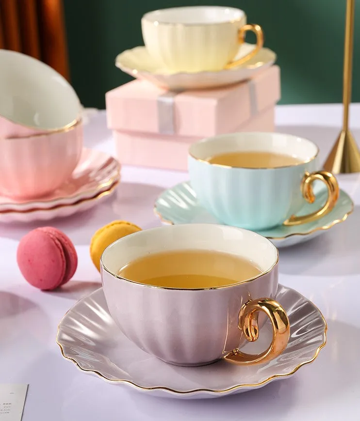 Unique Tea Cups and Saucers in Gift Box as Birthday Gift, Elegant Macaroon Ceramic Coffee Cups, Beautiful British Tea Cups, Creative Bone China Porcelain Tea Cup Set