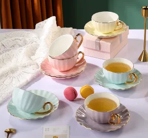 Unique Tea Cups and Saucers in Gift Box as Birthday Gift, Elegant Macaroon Ceramic Coffee Cups, Beautiful British Tea Cups, Creative Bone China Porcelain Tea Cup Set