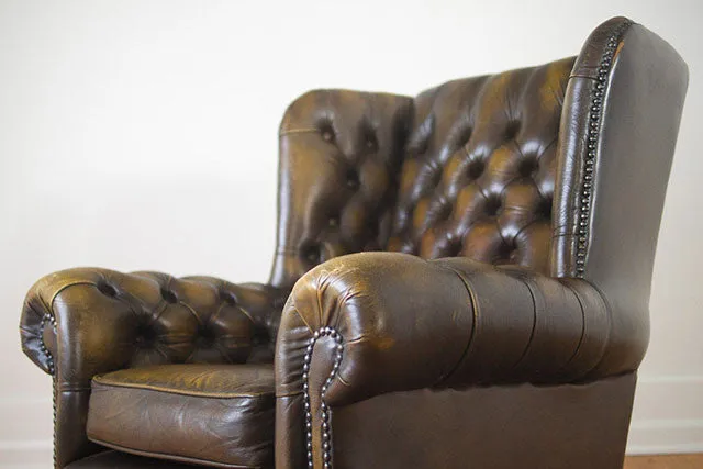 Vintage Tufted Leather Wingback