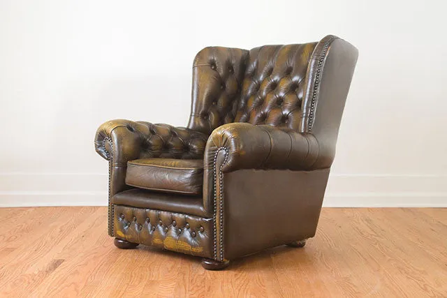 Vintage Tufted Leather Wingback