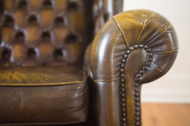 Vintage Tufted Leather Wingback