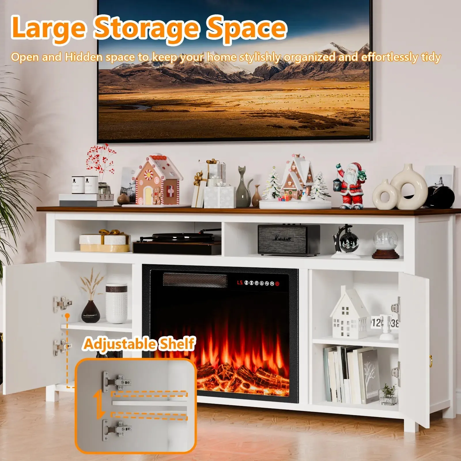 Vitesse 58" Fireplace TV Stand for TVs up to 65", Entertainment Center with 23" Electric Fireplace