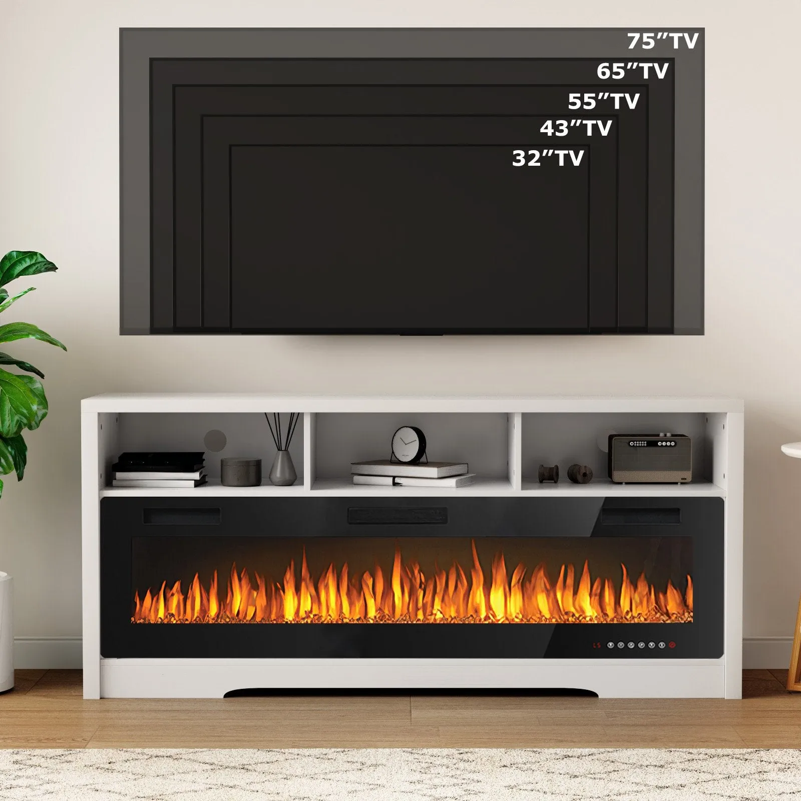 Vitesse 65 inches Fireplace TV Stand for TVs Up to 75" TV with 60" Electric Fireplace