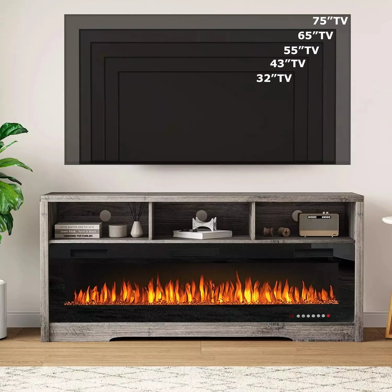 Vitesse 65 inches Fireplace TV Stand for TVs Up to 75" TV with 60" Electric Fireplace