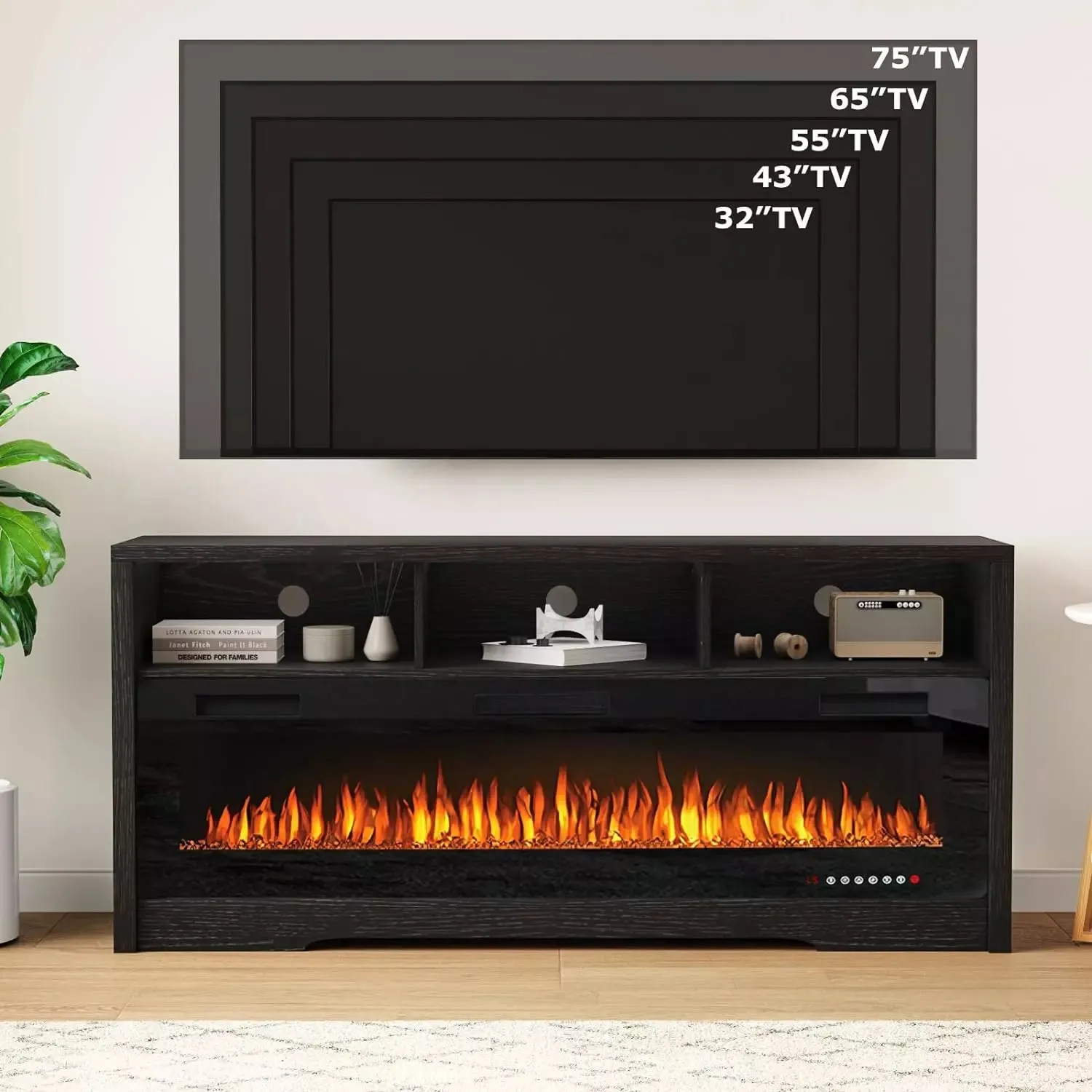 Vitesse 65 inches Fireplace TV Stand for TVs Up to 75" TV with 60" Electric Fireplace