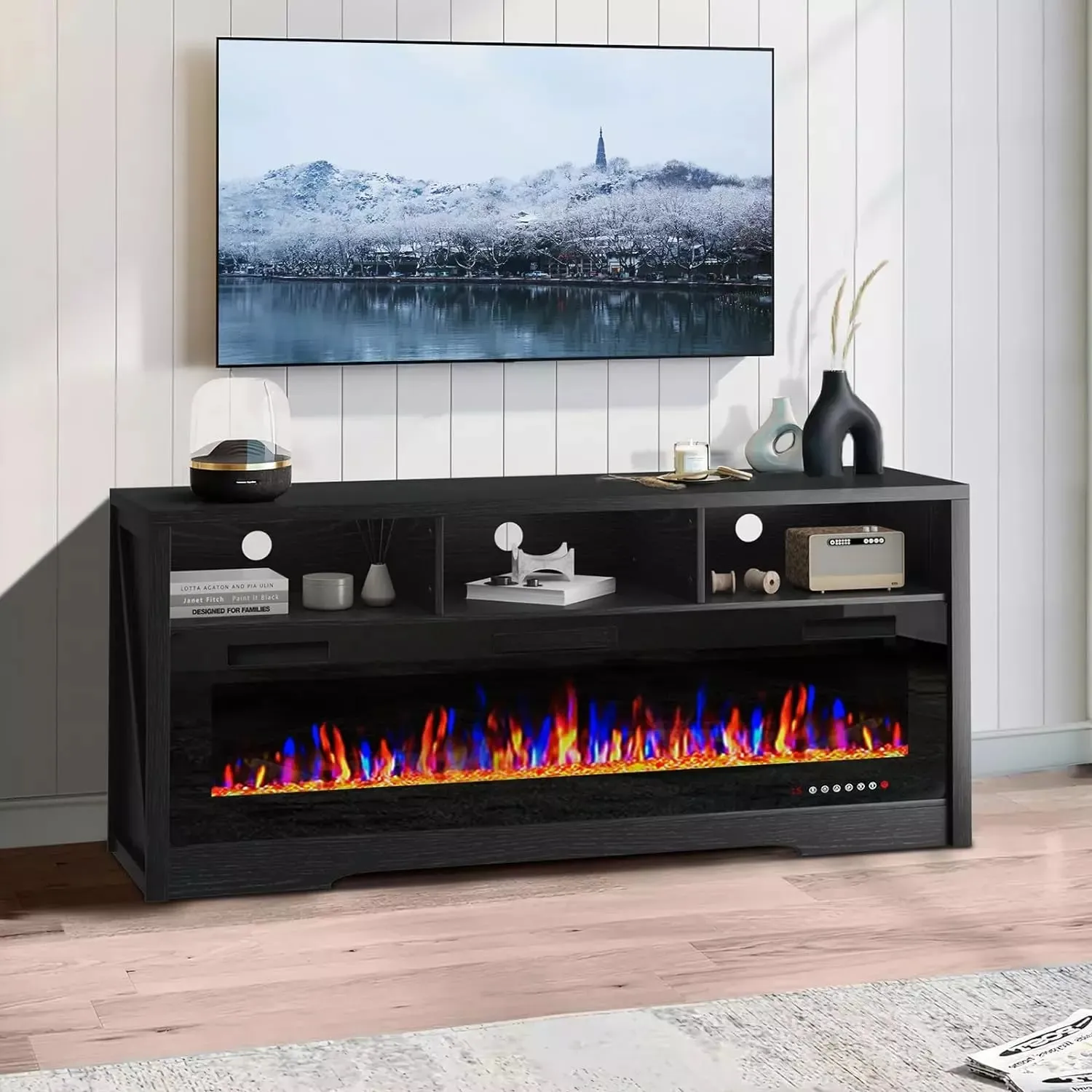 Vitesse 65 inches Fireplace TV Stand for TVs Up to 75" TV with 60" Electric Fireplace