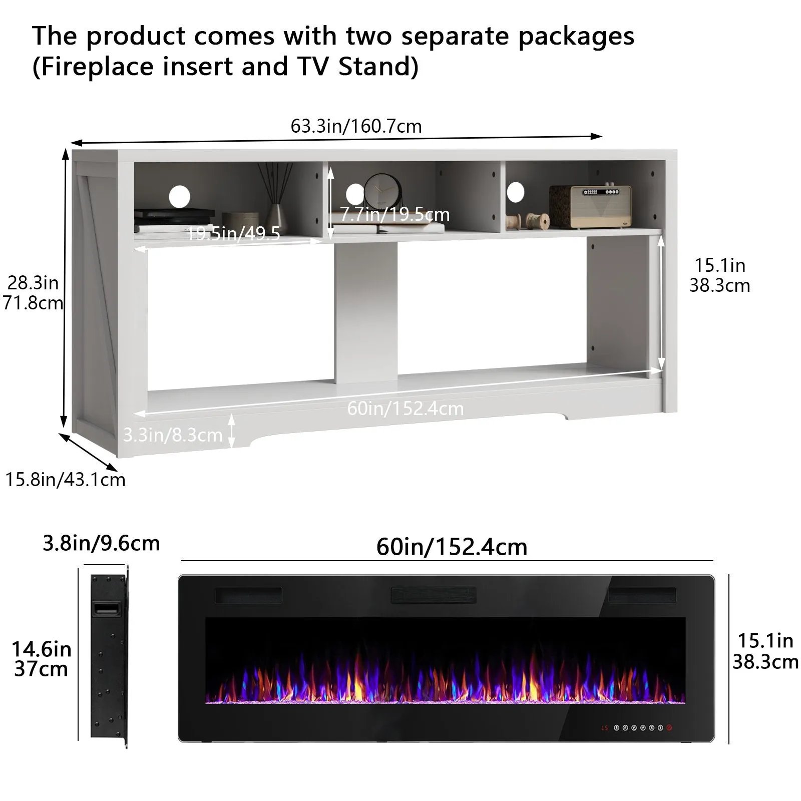 Vitesse 65 inches Fireplace TV Stand for TVs Up to 75" TV with 60" Electric Fireplace