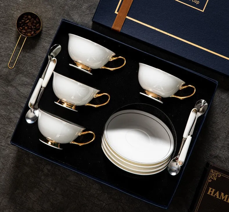 White Ceramic Cups, Elegant British Ceramic Coffee Cups, Bone China Porcelain Tea Cup Set, Unique Tea Cup and Saucer in Gift Box