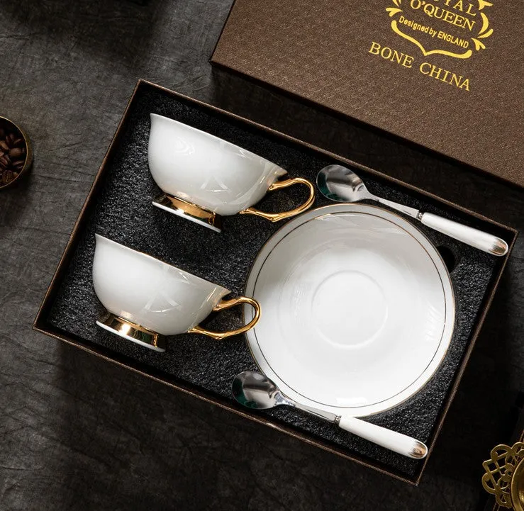 White Ceramic Cups, Elegant British Ceramic Coffee Cups, Bone China Porcelain Tea Cup Set, Unique Tea Cup and Saucer in Gift Box