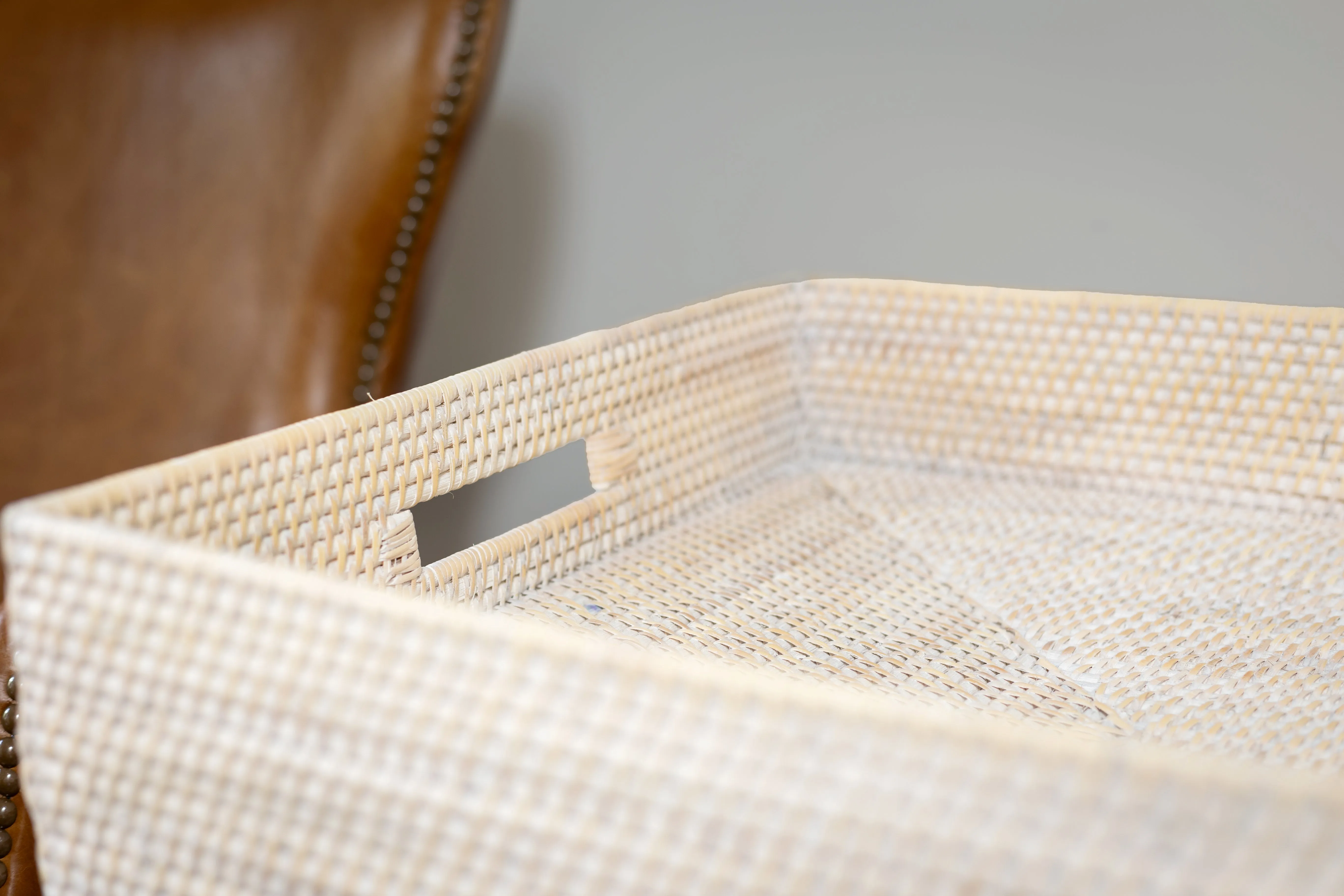 White Wash Rattan Butlers Tray Side Table