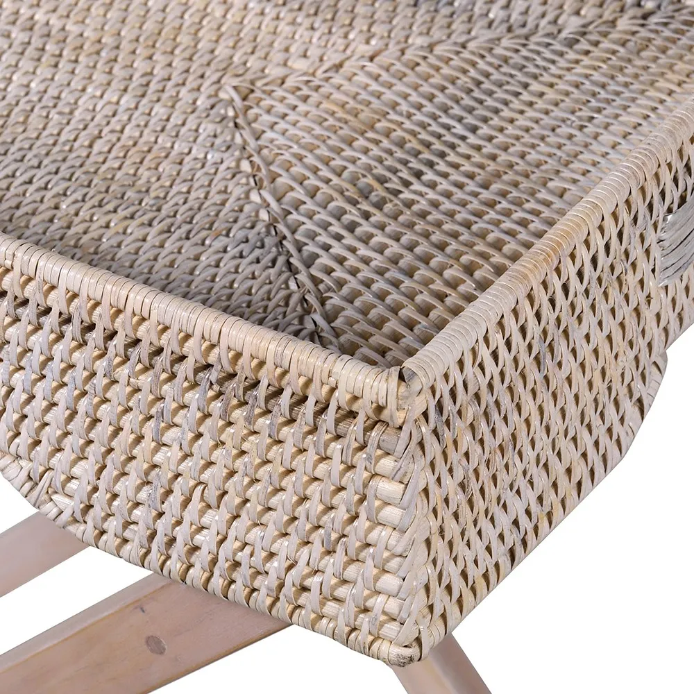 White Wash Rattan Butlers Tray Side Table