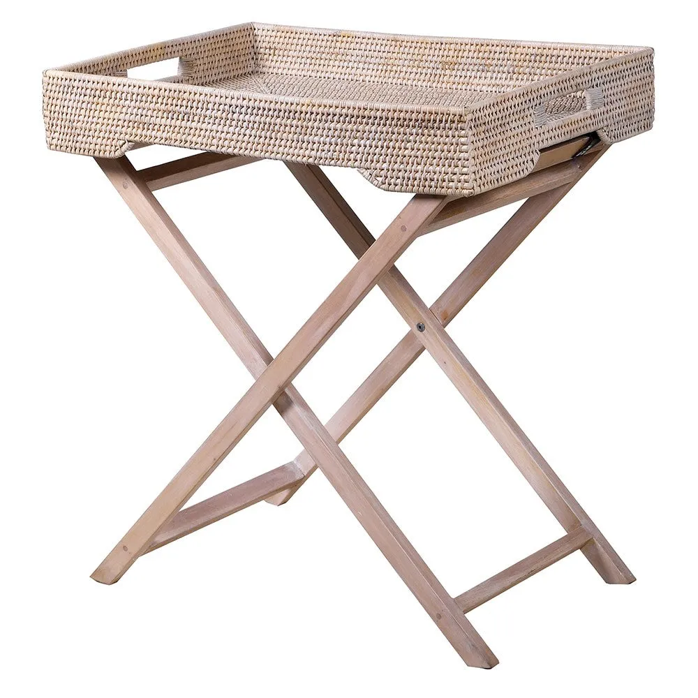 White Wash Rattan Butlers Tray Side Table