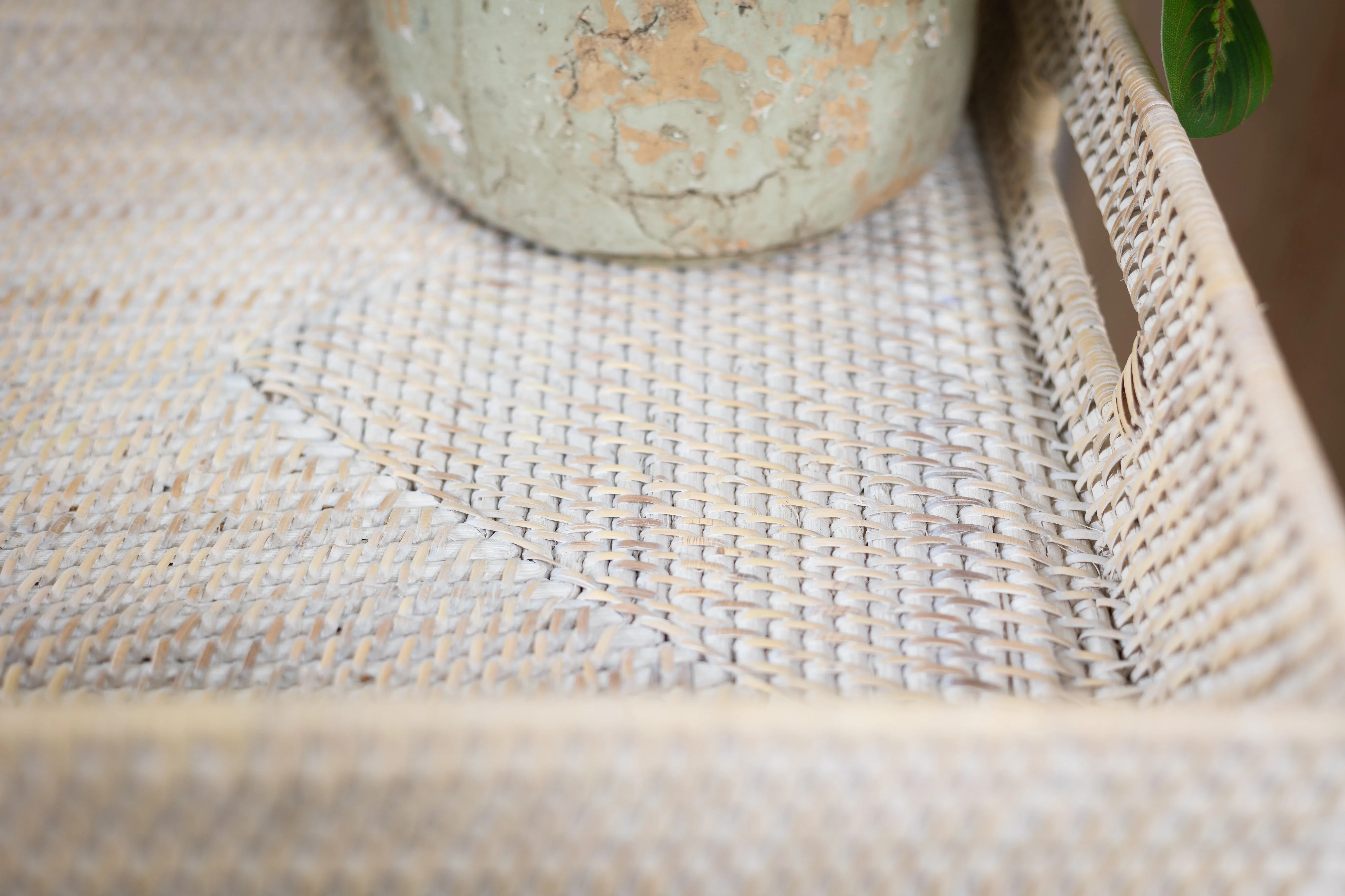 White Wash Rattan Butlers Tray Side Table