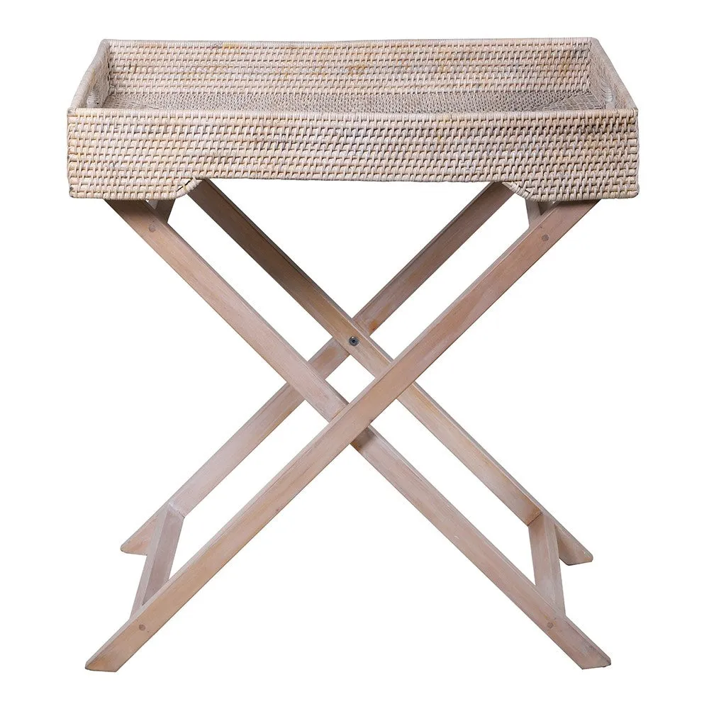 White Wash Rattan Butlers Tray Side Table