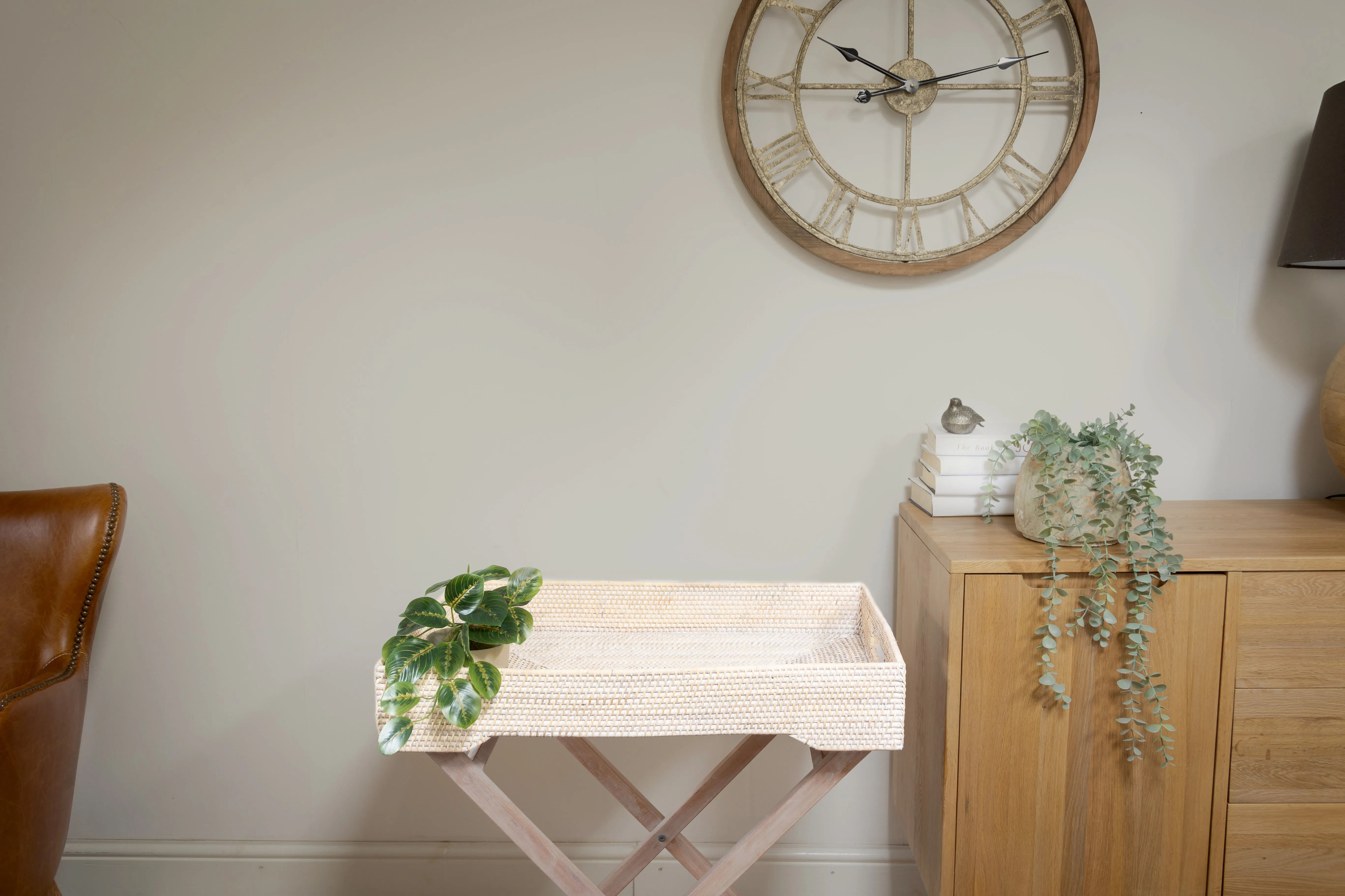 White Wash Rattan Butlers Tray Side Table