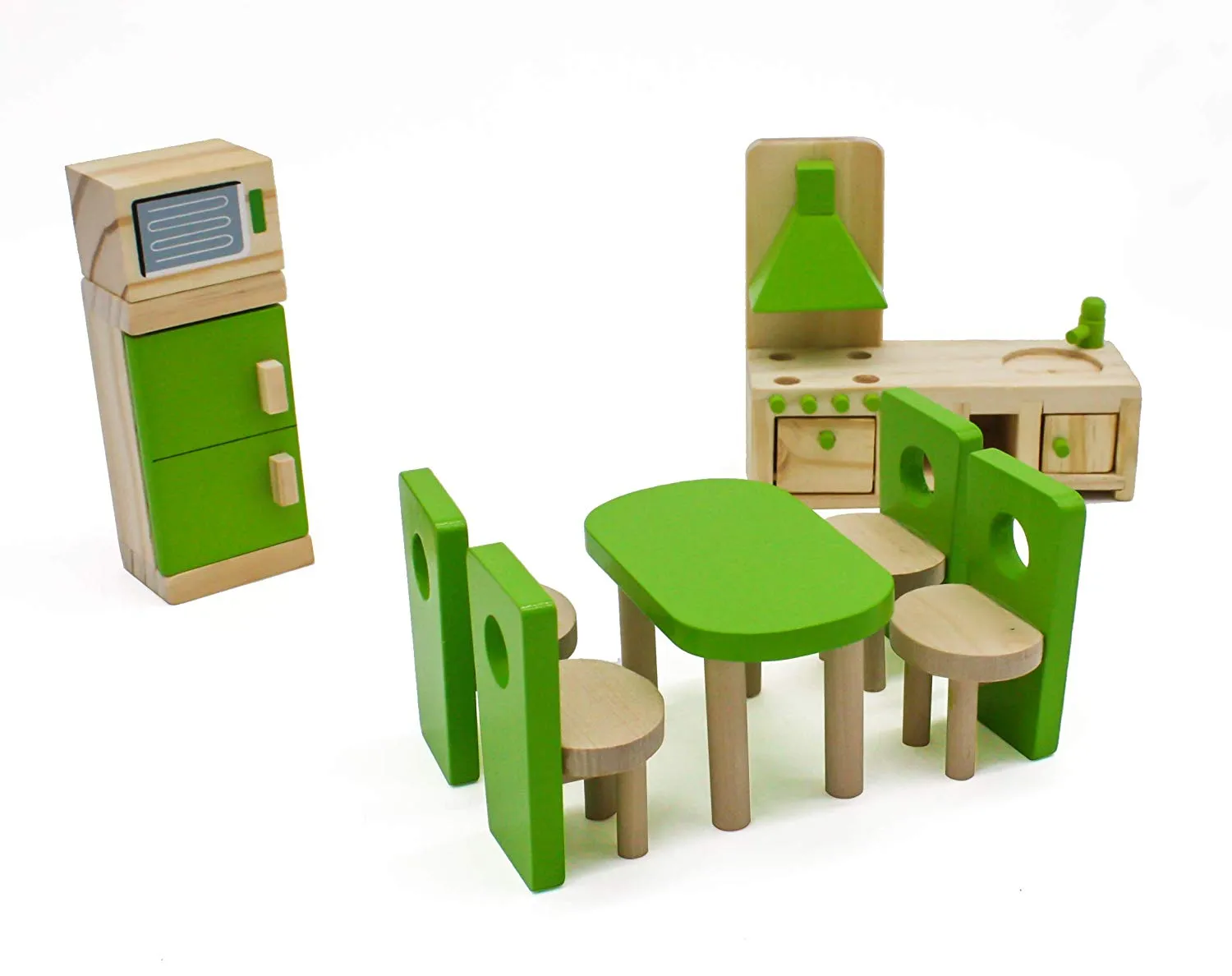 Wooden Dollhouse Furniture Set (42 Pcs) - 5 Rooms Fully Furnished Bundle