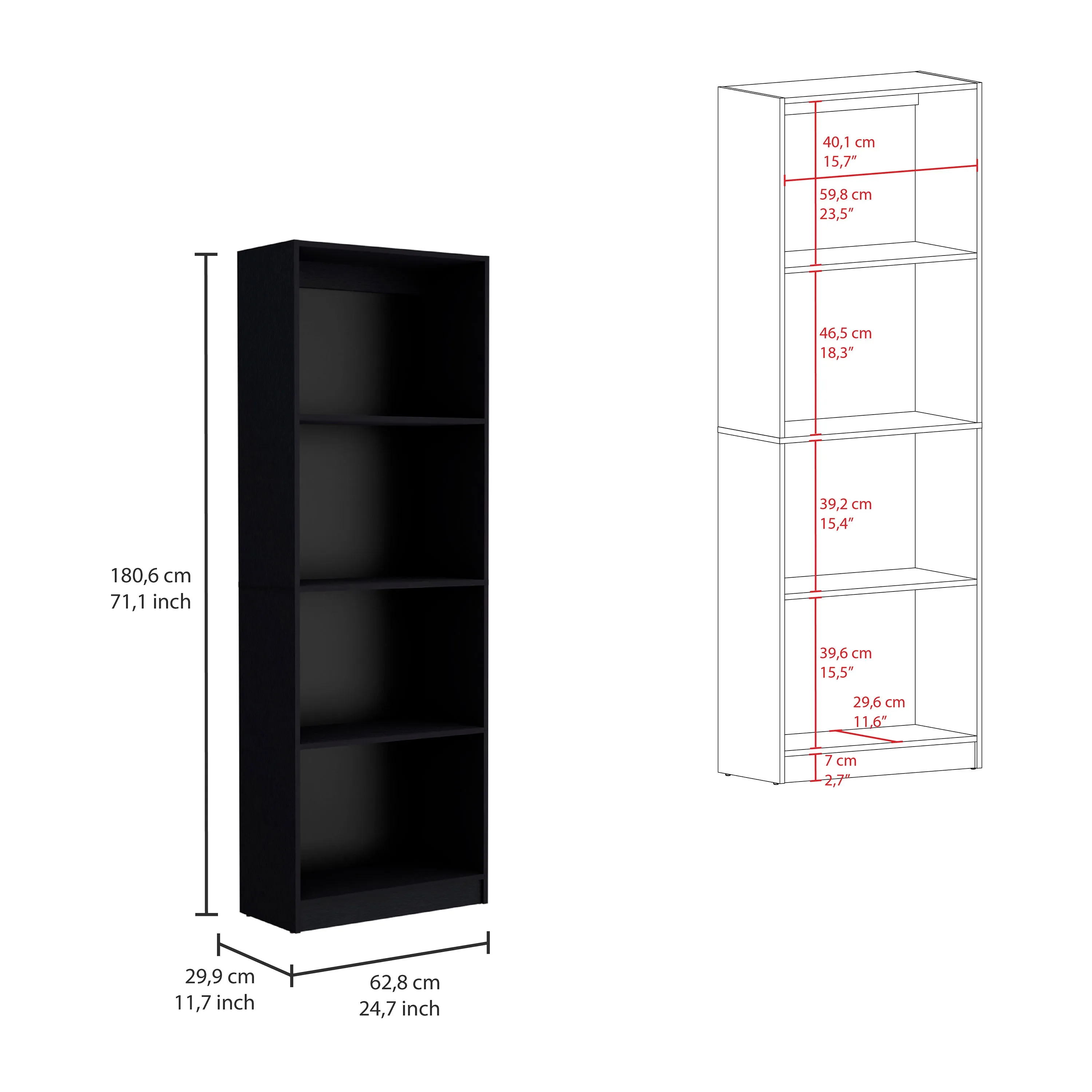 Zanesville Black 3 Piece Living Room Set with 3 Bookcases